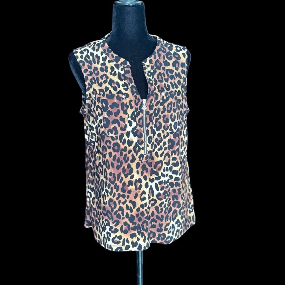 Anne Klein Leopard Print Top - Brown and Black